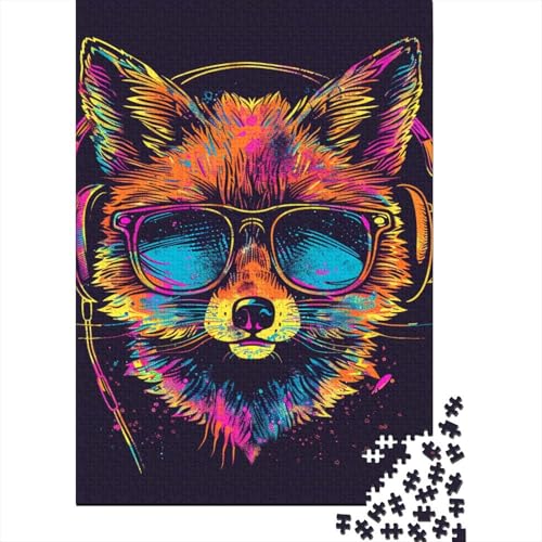 Fuchs mit Sonnenbrille, Holzpuzzle, 300 Teile, Puzzle für Kinder, Lernspiel, Herausforderungsspielzeug, Heiligabend-Geschenke, 300 Teile (40 x 28 cm) von LMYmoney