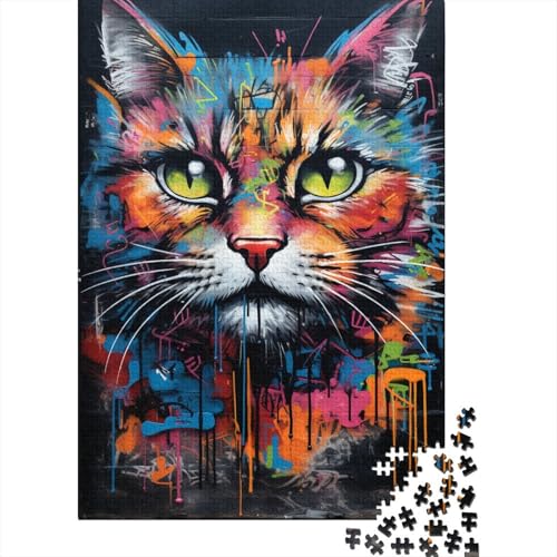 Graffiti-Kunst-Katzen-Puzzle 1000 Teile, Puzzle für Kinder, Denkspiel, Puzzle-Spielzeug für Kinder, 1000 Teile (75 x 50 cm) von LMYmoney