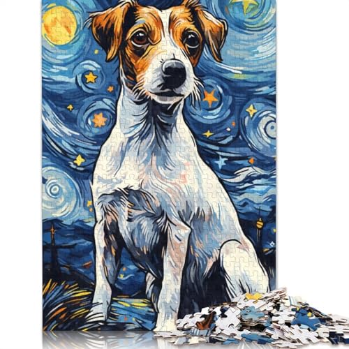 Jack Russell Terrier Nacht-Puzzle für Erwachsene, ab 18 Jahren, Lernspiele für Herren, Puzzle für Erwachsene, für Jungen oder Mädchen, 1000 Teile (75 x 50 cm) von LMYmoney