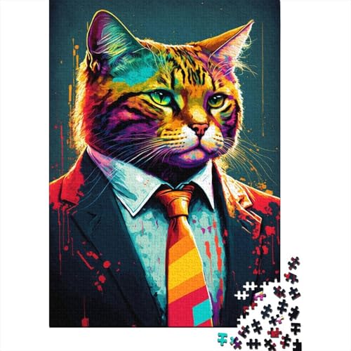 Katze im Anzug, 1000-teiliges Puzzle für Kinder, kreatives rechteckiges Puzzle, Gehirntraining, Herausforderungsspiel, Geschenk, 1000 Stück (75 x 50 cm) von LMYmoney