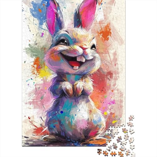 Lächelnder süßer Hase, 300-teiliges Puzzle, Holzpuzzle für Teenager, lustiges Puzzle, 300 Teile (40 x 28 cm) von LMYmoney