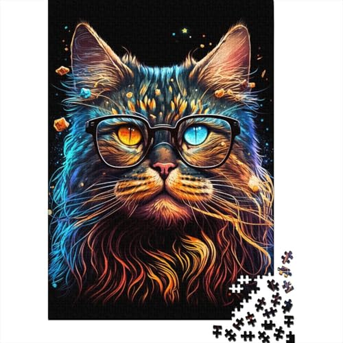 Maine-Coon-Katze mit Brille, Puzzle 500 Teile, Puzzle für Kinder, Denkspiel, Puzzlespielzeug für Kinder, 500 Teile (52 x 38 cm) von LMYmoney