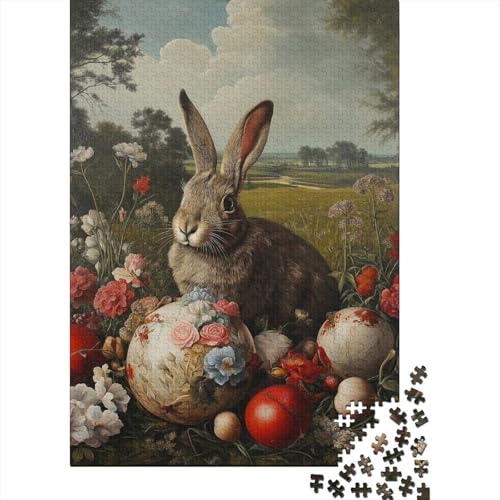 Niedlicher Osterhase, christliches religiöses Gebet, Geschenke, Puzzle, Entspannung, Herausforderung, Spielzeug, Papier, rechteckiges Puzzle für Erwachsene und Kinder, 38 x 26 cm/1000 Teile von LMYmoney