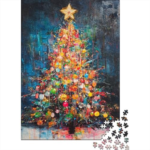 Ölgemälde-Weihnachtsbaum-Puzzle für Erwachsene, entspannende Herausforderung, Spielzeug, Herren-Puzzle, Geschenke für Jungen oder Mädchen, 1000 Teile (75 x 50 cm) von LMYmoney