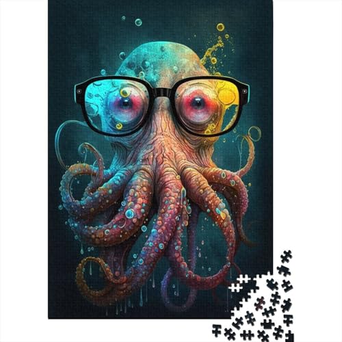 Oktopus mit Brille, Holzpuzzle, 500 Teile, Puzzle für Kinder, Lernspiel, Herausforderungsspielzeug, Heiligabend-Geschenke, 500 Teile (52 x 38 cm) von LMYmoney