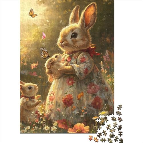 Osterpuzzle mit süßem Häschen und ergebenen Gläubigen, Heimdekoration, 100% recycelte Pappe, Puzzle für Kinder und Erwachsene ab 12 Jahren, 38 x 26 cm, 1000 Teile von LMYmoney