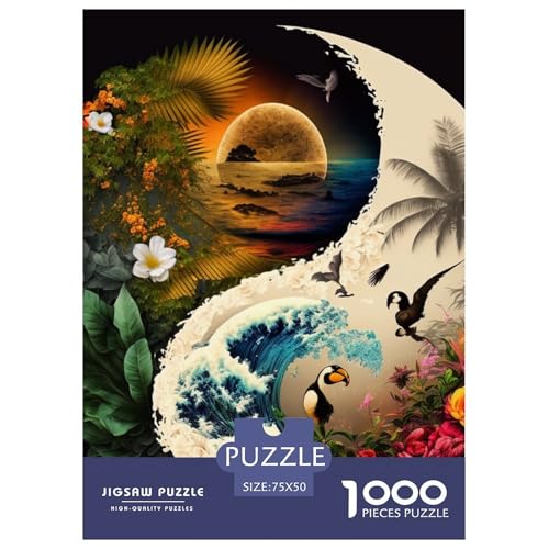 Puzzle für Erwachsene, 1000 Teile, Yin-Yang-Kunst, Holzpuzzle für Erwachsene, Lernspiel, Herausforderungsspielzeug, 1000 Teile (75 x 50 cm) von LMYmoney