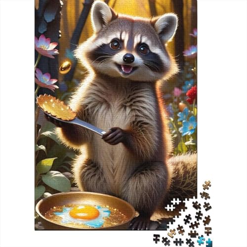 Puzzle für Erwachsene, Tierkunst, Waschbär, 500-teiliges Puzzle, Holzpuzzle, geeignet für Erwachsene und über 18 Jahre, Puzzle-Wanddekoration, 500 Teile (52 x 38 cm) von LMYmoney