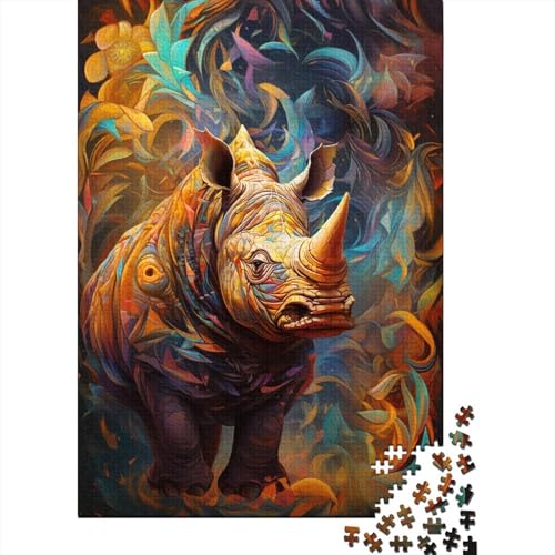 Puzzle für Erwachsene, buntes Nashorn, 500 Puzzleteile, rechteckiges Puzzle, Spiel zur intellektuellen Entwicklung, 500 Teile (52 x 38 cm) von LMYmoney