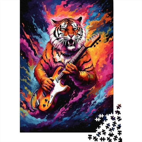 Puzzle für Erwachsene, farbenfrohe Kunst, Tigergitarre, 300-teiliges Puzzle für Erwachsene, Holzpuzzle für Erwachsene und ab 18 Jahren, Lernspielzeug, 300 Teile (40 x 28 cm) von LMYmoney