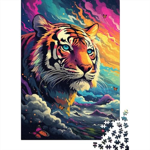 Puzzle für Erwachsene, farbenfroher Tiger, 1000-teiliges Holzpuzzle für Kinder ab 18 Jahren, Spielzeug-Wanddekoration, 1000 Teile (75 x 50 cm) von LMYmoney