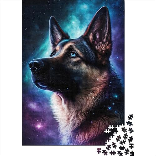 Puzzle für Erwachsene, farbenfrohes Galaxie-Puzzle mit deutschem Schäferhund, Holzpuzzle für Teenager, Geschenke, Heimdekoration, Puzzlespielzeug, 500 Teile (52 x 38 cm) von LMYmoney