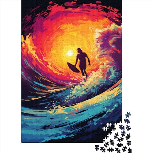 Puzzle für Erwachsene, farbenfrohes Kunst-Surfen, 1000-teiliges Holzpuzzle für Kinder ab 18 Jahren, Lernspielzeug, 1000 Teile (75 x 50 cm) von LMYmoney