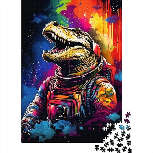 Puzzle für Erwachsene, farbenfrohes künstlerisches Astronauten-Krokodil, 300-teiliges Puzzle, Holzpuzzle für Erwachsene und pädagogisches Puzzle, Familienspiel, 300 Teile (40 x 28 cm) von LMYmoney