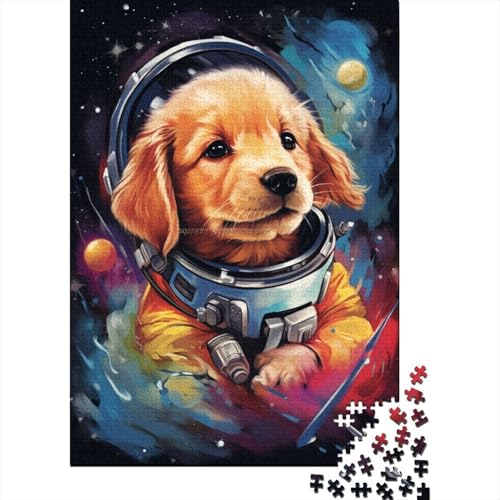 Puzzle für Erwachsene, künstlerischer Astronaut, Golden Retriever, 500-teiliges Holzpuzzle für Kinder und ab 18 Jahren, Spielzeug-Wanddekoration, 500 Teile (52 x 38 cm) von LMYmoney