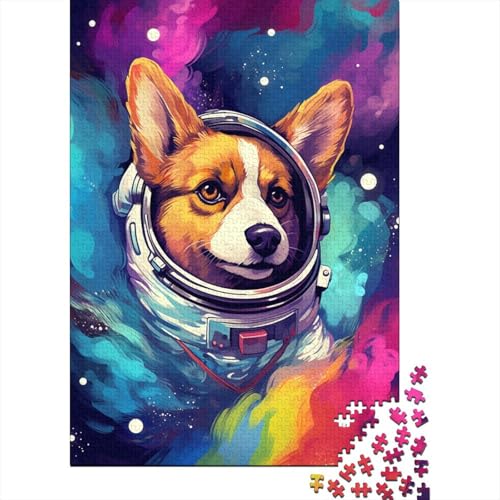 Puzzle für Erwachsene, künstlerischer Astronauten-Corgi, 1000 Teile, Holzpuzzle für Erwachsene und Lernpuzzle, Familienspiel, 1000 Teile (75 x 50 cm) von LMYmoney