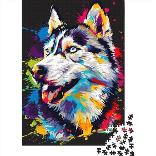 Puzzle für Erwachsene 500 Teile, Siberian Husky mit Kopfhörern, Holzpuzzle für Kinder, Lernspiel, Herausforderungsspielzeug, 500 Teile (52 x 38 cm) von LMYmoney