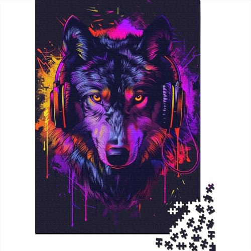 Puzzle für Erwachsene mit 300 Teilen, Wolf mit Kopfhörern, kreatives rechteckiges, Puzzle-Geschenk für Freunde und Familie, 300 Teile (40 x 28 cm) von LMYmoney