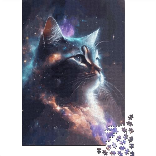 Puzzle für Erwachsene und Jugendliche, Weltraumkatze, Galaxie, Holzpuzzle für Kinder, Teenager-Geschenk, 500 Teile (52 x 38 cm) von LMYmoney