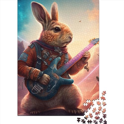 Puzzle für Kaninchen, Gitarre, Animal21214, 300-teiliges Puzzle für Kinder, Holzpuzzle für Kinder ab 18 Jahren, Spaß für die ganze Familie, Puzzle 300 Teile (40 x 28 cm) von LMYmoney