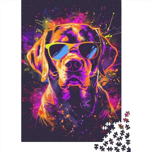 Puzzle für Kinder, 500-teiliges Neon-Beagle mit Sonnenbrille, Puzzle für Kinder, anspruchsvolles Denkspiel, 500 Teile (52 x 38 cm) von LMYmoney