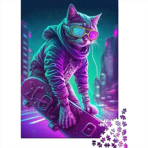 Puzzle für Kinder, Coole Katze, Mensch, 1000-teiliges Puzzle für Kinder, Holzpuzzle für Kinder & Heimdekoration, Puzzlespielzeug, 1000 Teile (75 x 50 cm) von LMYmoney