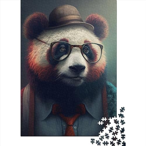 Puzzle für Kinder, Hipster-Panda in Kleidung, 300-teiliges Puzzle, Holzpuzzle für Kinder ab 18 Jahren, Familienaktivität, 300 Teile (40 x 28 cm) von LMYmoney