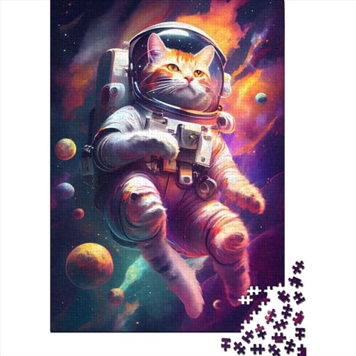 Puzzle für Kinder, Katze, Astronaut im Weltraum, 1000-teiliges Puzzle, Holzpuzzle für Kinder ab 18 Jahren, Familienaktivität, 1000 Teile (75 x 50 cm) von LMYmoney