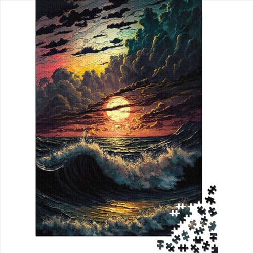 Puzzle für Ölgemälde „Sonnenuntergang am Meer“, 500-teiliges Puzzle für Kinder, Holzpuzzle für Kinder ab 18 Jahren, Spaß für die ganze Familie, Puzzle 500 Teile (52 x 38 cm) von LMYmoney