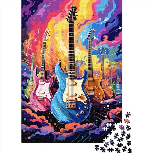 Puzzles für farbenfrohe künstlerische Gitarre, 500-teiliges Holzpuzzle, geeignet für Kinder und über 18 Jahre, tolles Kinder, 500 Teile (52 x 38 cm) von LMYmoney