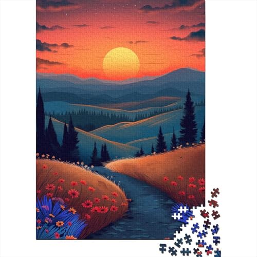 Sonnenuntergang auf der Straße, Puzzle für Kinder und Jugendliche, 1000 Teile, Holzpuzzle für Kinder, Puzzles für Jugendliche ab 12 Jahren, 1000 Teile (75 x 50 cm) von LMYmoney