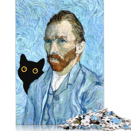 Süße Katze mit Van Gogh-Puzzle für Erwachsene, Lernspiele, Familienaktivitäten, Puzzle für Kinder ab 12 Jahren, 1000 Teile (75 x 50 cm) von LMYmoney