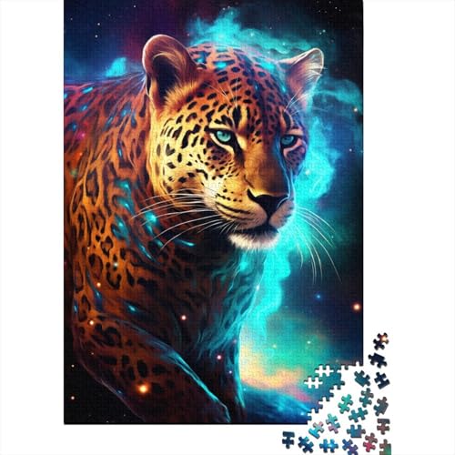 Teenager-Puzzle, künstlerischer leuchtender Leopard, 1000-teiliges Holzpuzzle für Erwachsene und Teenager ab 18 Jahren, Kinder und 1000 Teile (75 x 50 cm) von LMYmoney