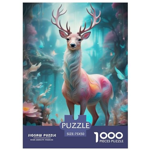 Tierkunst-Elch, 1000-teiliges Holzpuzzle für Erwachsene, Puzzle, Lernspiel, Herausforderungsspielzeug, 1000-teilig (75 x 50 cm) von LMYmoney