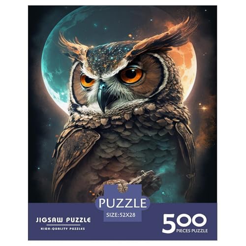 Tierkunst-Eule, 500-teiliges Puzzle für Teenager, Geschenke, Holzpuzzle, Puzzle für Erwachsene, Heimlernspiele, DIY-Spielzeug, 500 Teile (52 x 38 cm) von LMYmoney