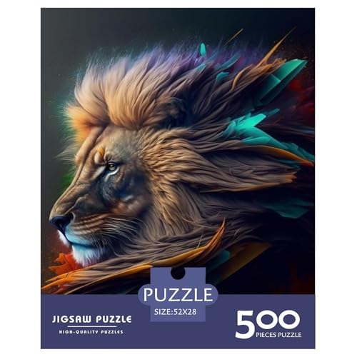 Tierkunst-Löwe-Holzpuzzle, 500-teiliges Puzzle für Erwachsene, Lernspiel, Herausforderungsspielzeug, Heiligabend-Geschenke, 500 Stück (52 x 38 cm) von LMYmoney