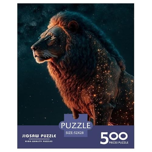 Tierkunst-Löwe-Holzpuzzle, 500-teiliges Puzzle für Erwachsene, Lernspiel, Herausforderungsspielzeug, Heiligabend-Geschenke, 500 Stück (52 x 38 cm) von LMYmoney