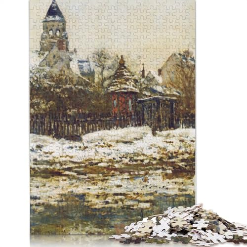 Vetheuil Kirche im Winter, 1000 Puzzles für Erwachsene, Dekompressionsspielzeug, Denksportaufgaben für Frauen und Männer, 1000 Teile (75 x 50 cm) von LMYmoney