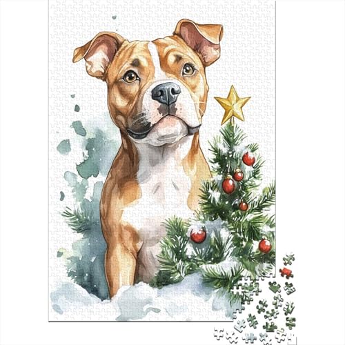 Weihnachts-Puzzle mit Aquarell-Pitbull, rechteckig, aus Pappe, Beste Puzzles für Kinder ab 12 Jahren, 1000 Teile (75 x 50 cm) von LMYmoney