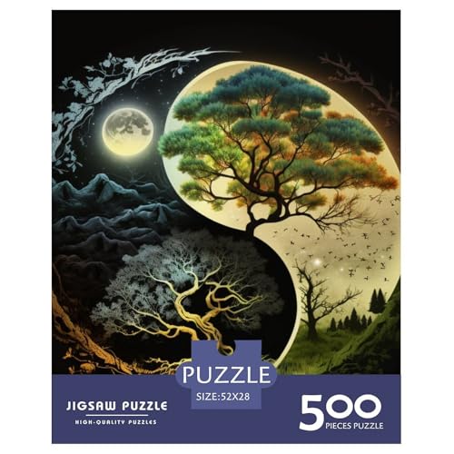 Yin Yang Art 500-teiliges Holzpuzzle für Erwachsene, Puzzle, Lernspiel, Herausforderungsspielzeug, 500 Stück (52 x 38 cm) von LMYmoney