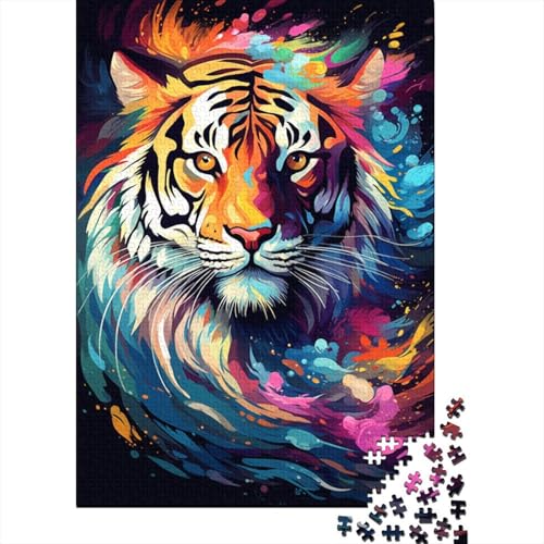 farbenfrohe Kunst, Tiger, 1000-teiliges Puzzle für Erwachsene, Holzpuzzle, geeignet für Kinder und Jugendliche ab 18 Jahren, tolles Kinder, 1000 Teile (75 x 50 cm) von LMYmoney