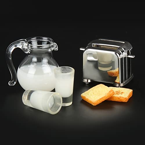 1/12 Puppenhaus ZubehöR Miniatur Toaster und Milch Essen und Trinken,Miniatur Lebensmittel Zubehör Weihnachten Wichtel Zubehör von LNEE