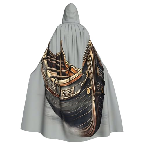 LNEMYQRS Old Viking Boats Halloween Kapuzenumhang für Erwachsene – Economy-Umhang für Männer und Frauen, Rollenspiel-Kostüme von LNEMYQRS