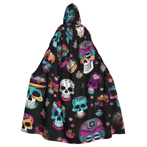 LNEMYQRS Sugar and Skulls Style Halloween Adult Hooded Cloak - Economy Cloak For Men And Women Role Playing Costumes von LNEMYQRS