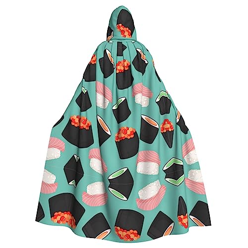 LNEMYQRS Sushi Food Pattern1 Halloween-Umhang mit Kapuze für Erwachsene – Economy-Umhang für Männer und Frauen, Rollenspiel-Kostüme von LNEMYQRS