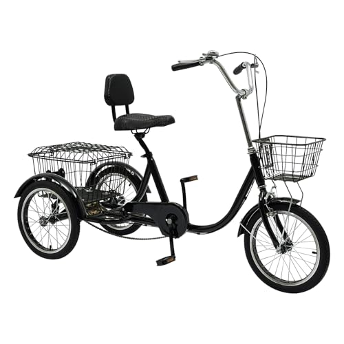 Dreirad für Senioren und Erwachsene 3 Räder mit Korb Tricycle Bike 16 Zoll Tragkraft 150 kg (schwarz) von LNINNERY