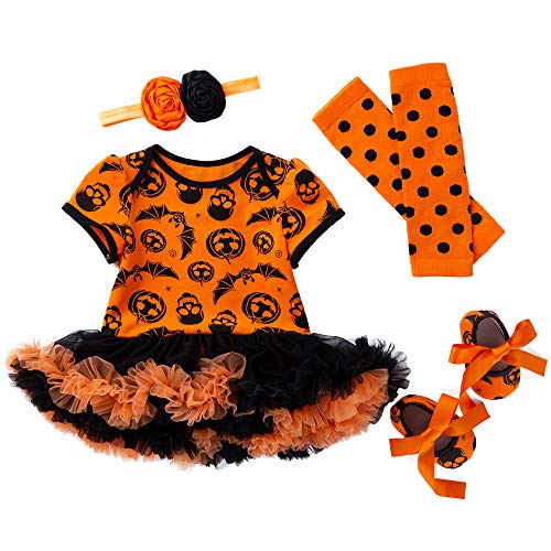 Halloween Kostüm Baby Mädchen Meine erste Halloween Fledermaus Outfits Kürbis Strampler Tutu Rock Beinwärmer Schuhe Stirnband 4 Stück Set Fledermaus 66 von LNL