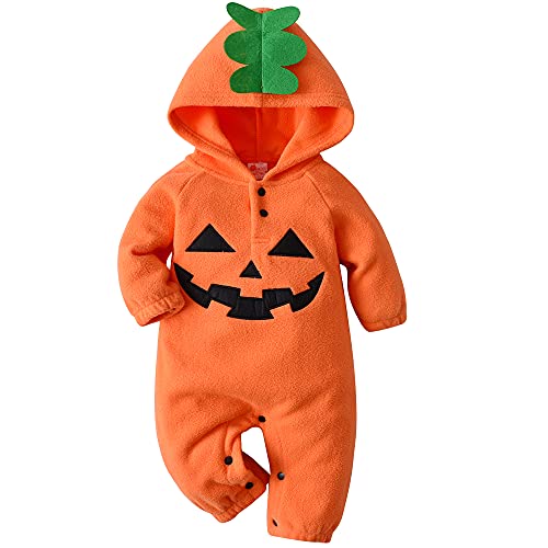 LNL Baby Kürbis Kostüm Baby Halloween Kostüme Kinder Kapuzen-Strampler Orange Onesie Unisex 3-6 Monate von LNL