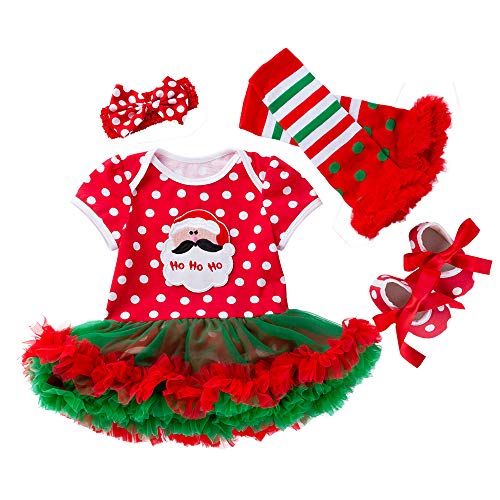 LNL Baby Weihnachtsoutfit Mädchen Mein erstes Weihnachten baby Tutu Tüll Strampler Kleid mit Stirnband Beinlinge & Schuhe Polka Dot Santa 12-24 Monate von LNL