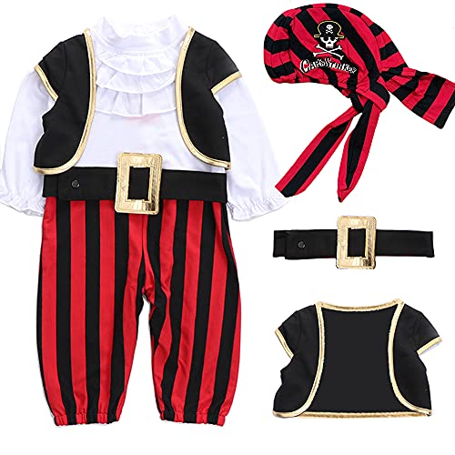 LNL Halloween Kostüm Baby Jungen Piraten Kostüm Langarm Strampler + Weste + Hut + Gürtel 4 Stück Set LNL Halloween Kostüm Baby Jungen Piraten Kostüm Langarm Strampler + Weste + Hut + Gürtel 4 Stück Set von LNL